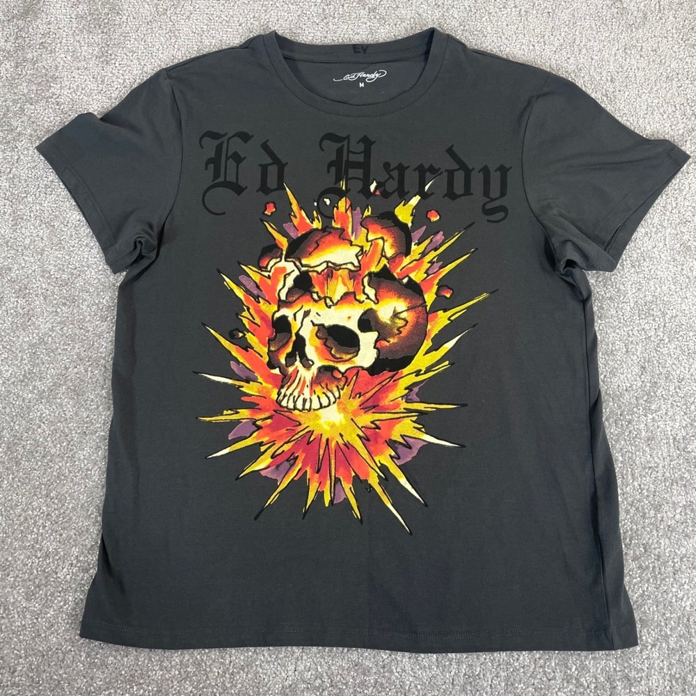 Ed Hardy T Shirt Mens Medium Exploding Skull Y2K Punk Street Skater 2000s